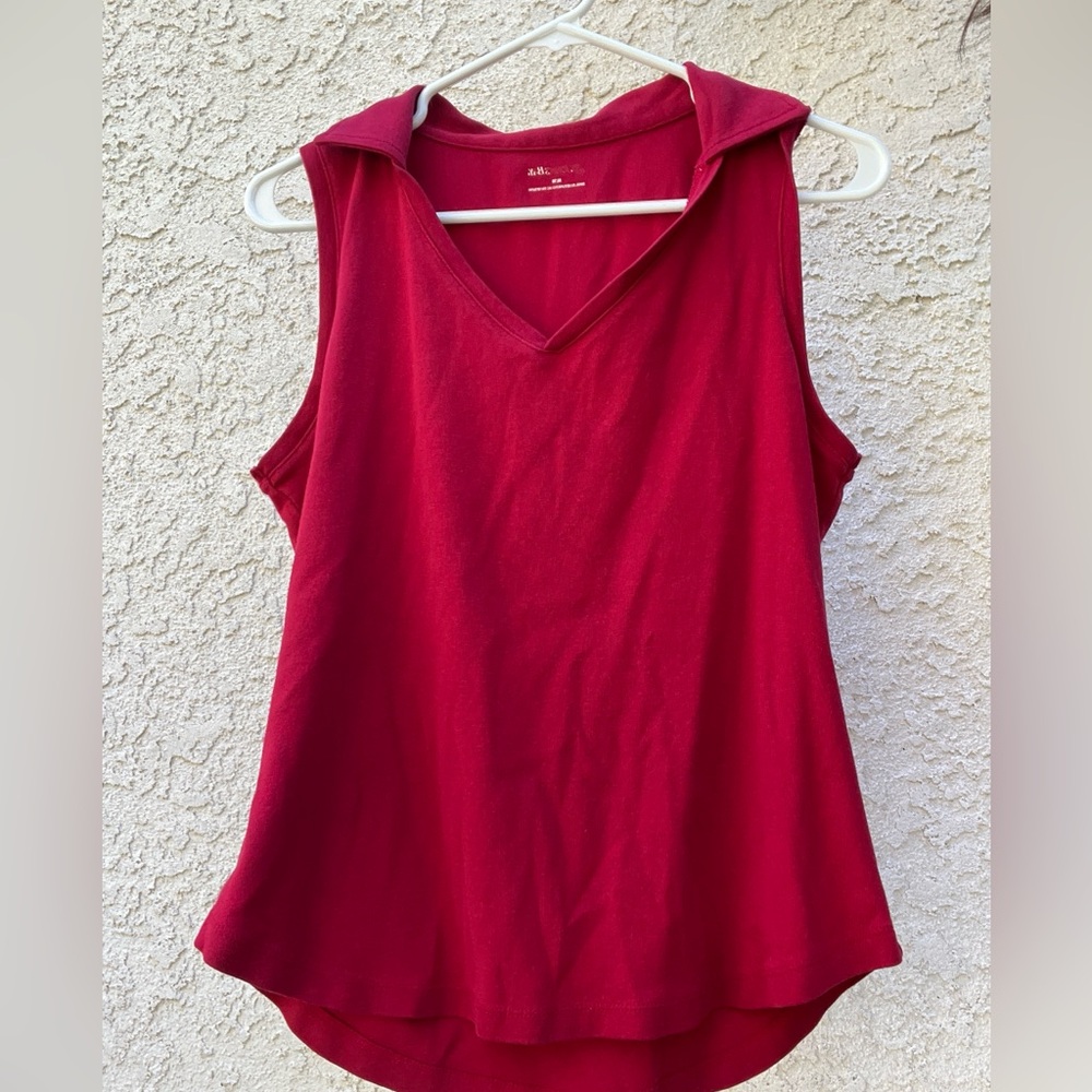 Red collared tank top